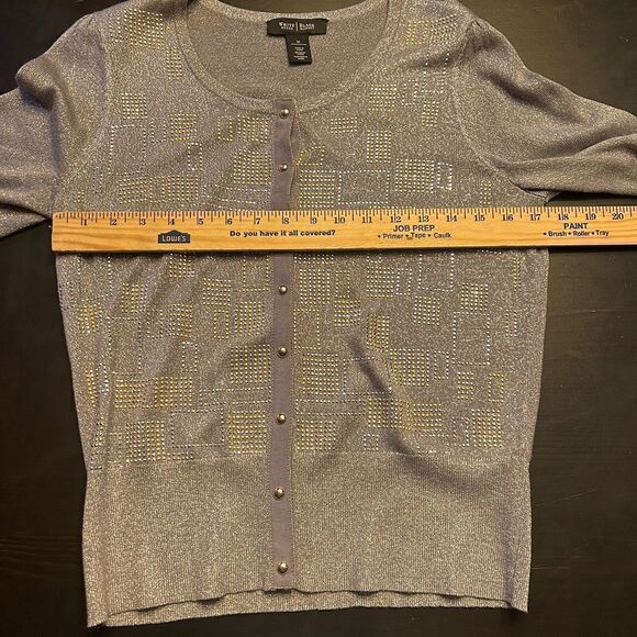 WHBM Sparkly Gray Cardigan Gold Silver Size Medium - Picture 7 of 13
